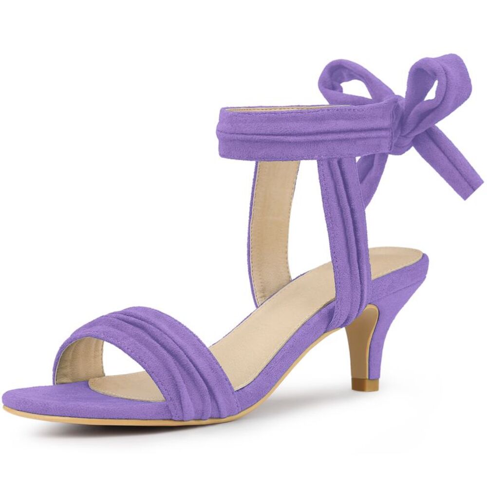 Open Toe Ankle Tie Bridal Kitten Heels Sandals Purple